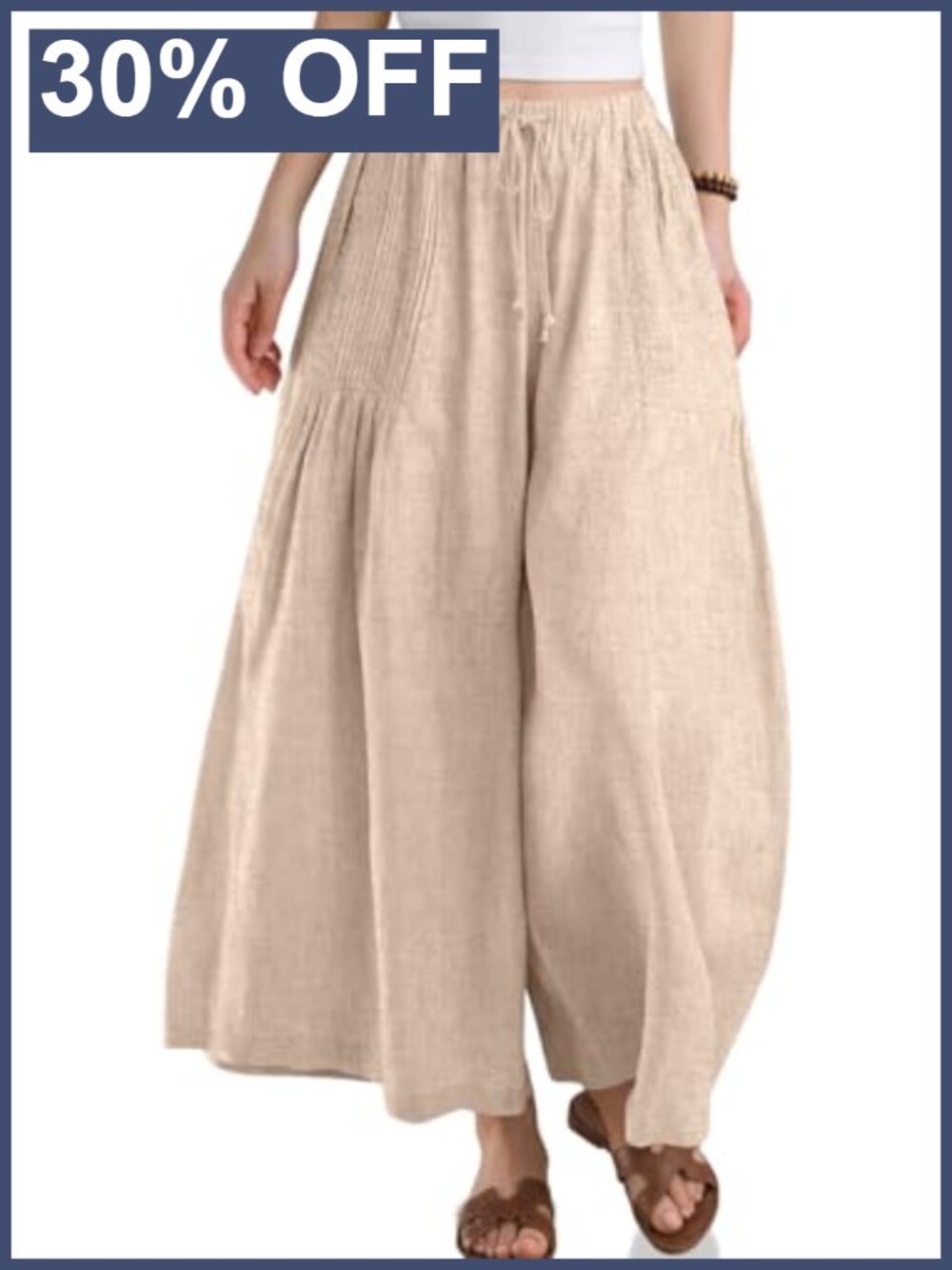 Womens Linen Wide Leg Palazzo Pants Pockets Flowy Beach Yoga